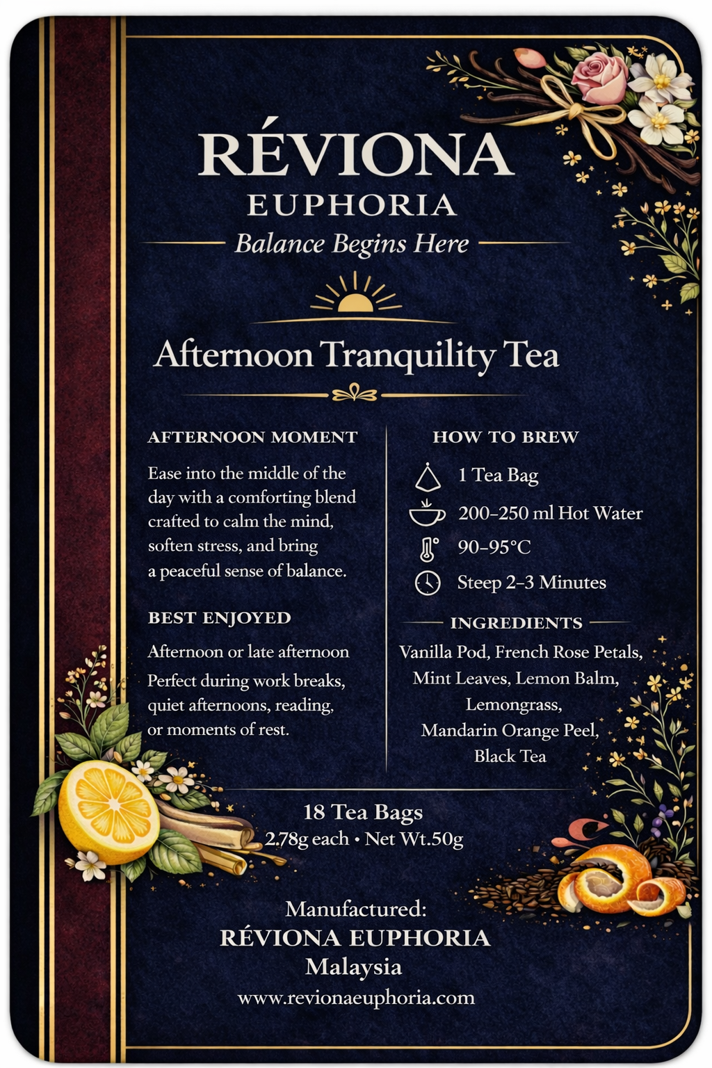Réviona Euphoria Afternoon Calm Focus Tea – 18 Tea Bags - Kissava Perfume